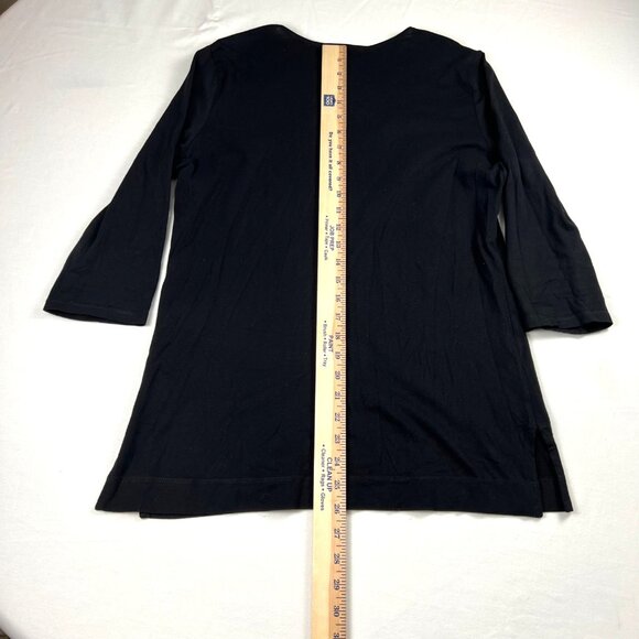 Lauren Ralph Lauren Black Tunic Blouse Notch Collar 3/4 Sleeves M Green Label - Picture 9 of 10